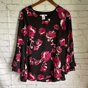 K. Jordan Black & Pink Floral Print Blouse Size S